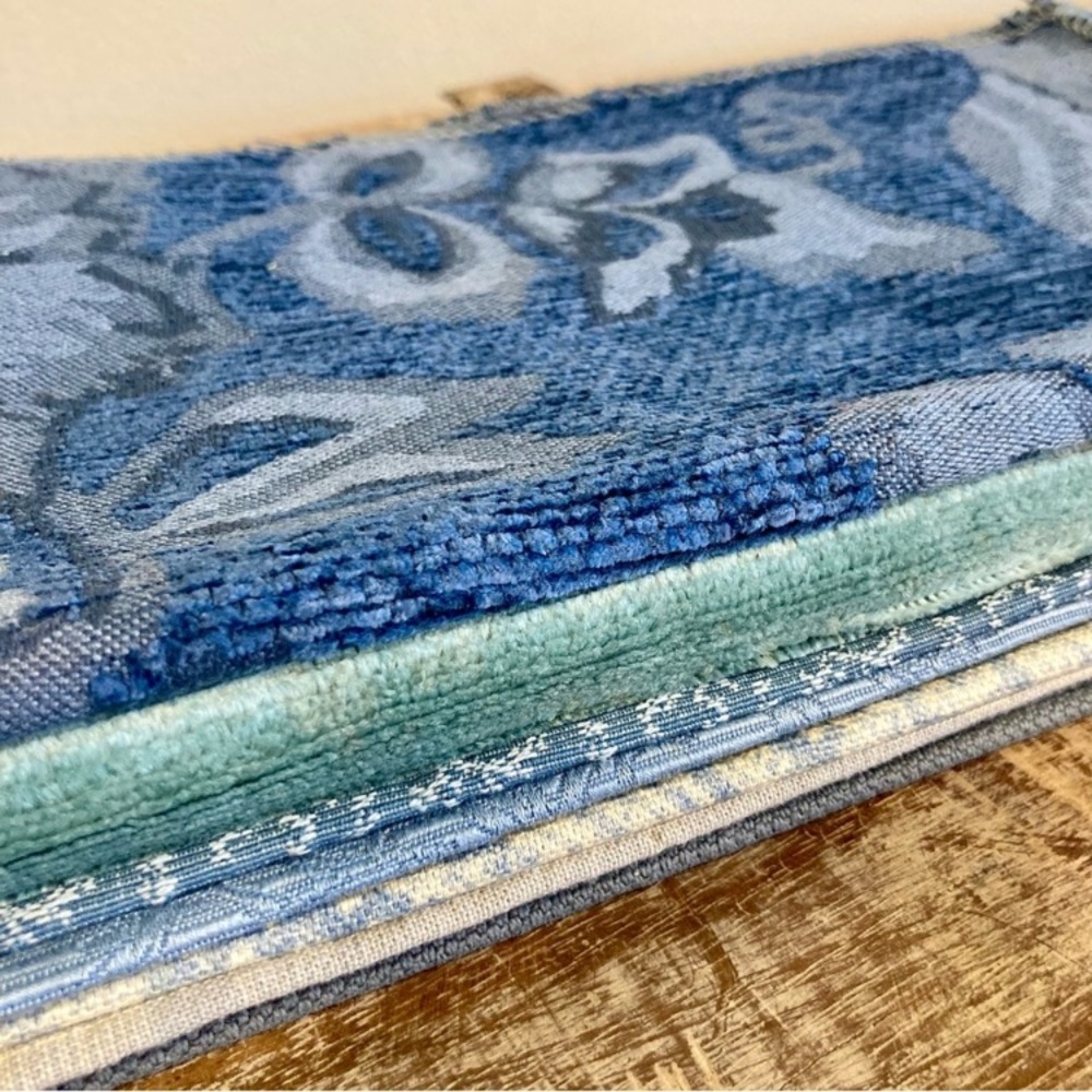 8pcs Fabric Samples Lot - Rustic Blues and Greys Paisley Damask Solid